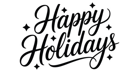 "Happy Holidays" decorative cursive text with festive star accents, ideal for seasonal greeting cards, winter celebrations, and elegant design