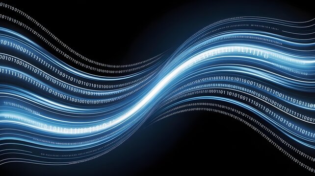 An abstract background of flowing digital data streams and binary code (0s and 1s) moving at high speed.