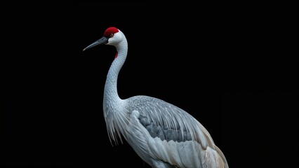 Obraz premium isolated red-crowned crane on black background