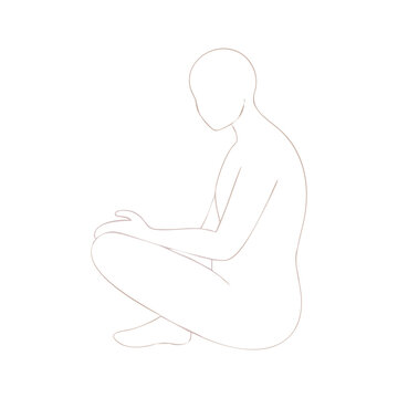 Minimalist human figure outline crouching simple artistic line drawing pose isolated on white background