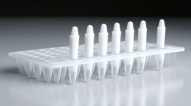 White Sterile Pipette Tips Arranged in a Laboratory Rack