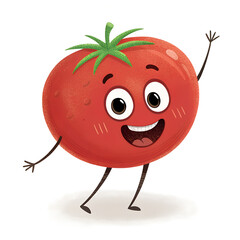 Fototapeta premium A funny red tomato cartoon character with a happy smile is an isolated vector illustration of this healthy fruit or vegetable