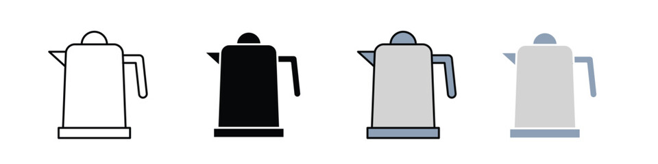 Kettle icon in outline, solid, and color styles. Ideal for kitchen, tea, coffee, and household appliance designs.