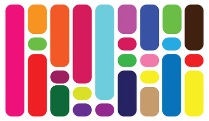 A vibrant collection of colorful rounded rectangles and circles arranged in a playful pattern isolated on white background