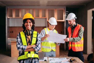 A construction worker wearing a yellow helmet