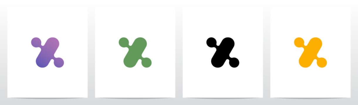 Rounded Rectangle Dots Connected Organic Shape Letter Logo Design X