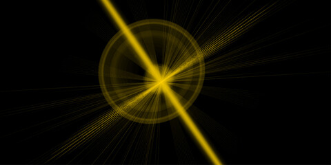 Abstract yellow light burst effect with radial streaks emanating from the center on a dark background. Collection of light flares, flash of stars and light. On a transparent background. 