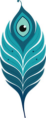Elegant Peacock Feather Vector Design Eye Spot Teal Turquoise Aqua Plumage Isolated Clear Background