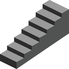 Isometric staircase design element isolated on transparent background. Gray steps for construction and progress concept