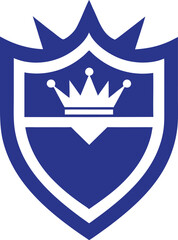 Royal shield emblem with crown. Heraldic crest for protection and achievement. Blue and white colors