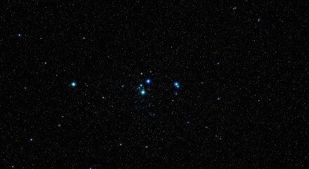 The pleiades star cluster, also known as the seven sisters, glows brightly against a dark, starfilled night sky