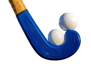 Blue Field Hockey Stick Balancing White Ball, Front View, Isolated on Transparent Background PNG