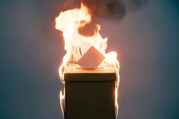 burning voting ballot box. Democracy crisis