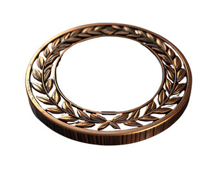 Bronze Medal Lying Flat with Laurel Accents and Soft Reflections Isolated on Transparent Background PNG