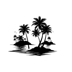 Tropical island with palm trees silhouette vector illustration design