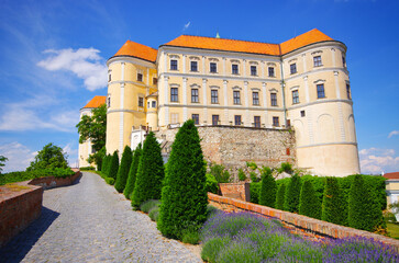 Majestic castle on sunny day with blue sky, Mikulov, Czech Republic