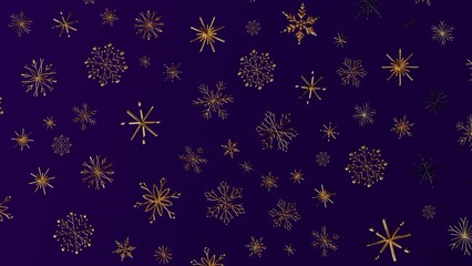 Elegant gold snowflakes on a deep purple background create a festive and luxurious design perfect for Christmas and winter holidays.