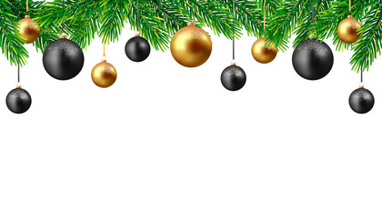 Christmas and New Year background with fir branches and Christmas balls	