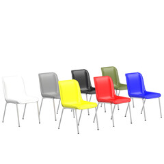 3D rendering illustration of plastic shell chairs with metal legs