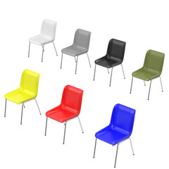 3D rendering illustration of plastic shell chairs with metal legs