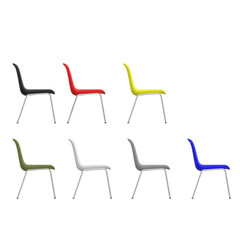 3D rendering illustration of plastic shell chairs with metal legs