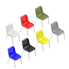 3D rendering illustration of plastic shell chairs with metal legs