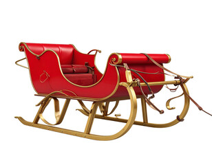 Classic Red Christmas Sleigh with Golden Runners, Front View, Isolated on Transparent Background PNG  