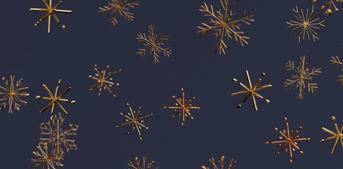 Stunning golden snowflakes floating against a deep blue backdrop, perfect for festive holiday designs and winter themed projects.
