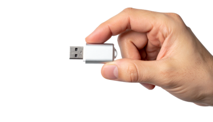 A hand holding a USB drive, showcasing data storage and technology. This image represents modern data transfer and the convenience of portable storage.