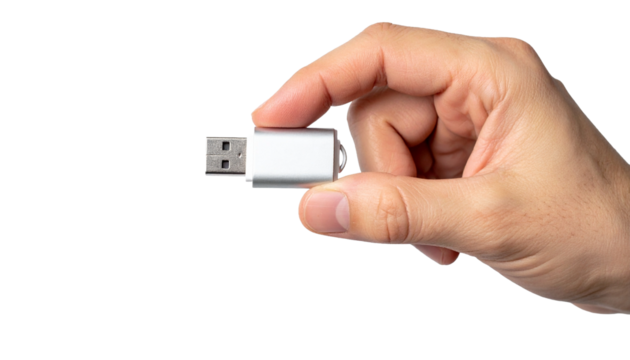 A hand holding a USB drive, showcasing data storage and technology. This image represents modern data transfer and the convenience of portable storage.