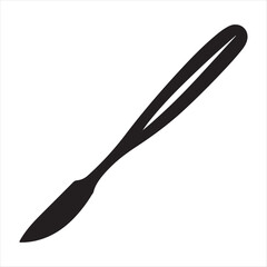 Simple black silhouette of a surgical scalpel blade with a handle on a white background