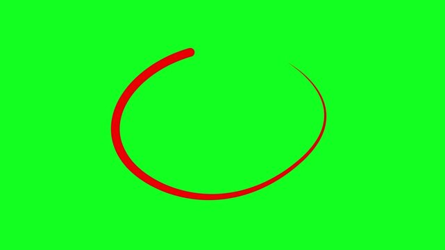 Circle marker Green Screen with drawing effect. Red Circle Maker Circle Loopable with transparent background. red circle drawn, red marker pen style, doodle red circle marker and underline stroke, 