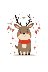 Reindeer cheerful wearing scarf and decorations representing holiday fun against a plain background