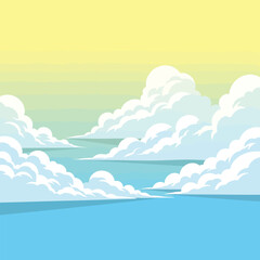 Cartoon Clouds A Whimsical Sky with Fluffy White Clouds in a Bright Blue and Yellow Setting. bones-1