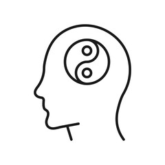 Yin and yang mind balance icon. Outline vector illustration symbolizing inner peace, harmony, and mental balance. Minimal line design concept for mindfulness, calmness, and emotional stability.
