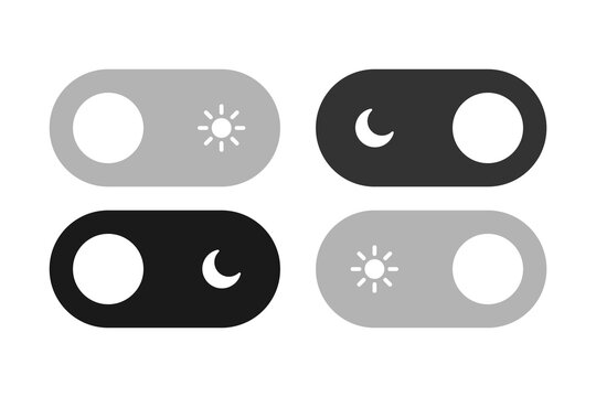 Day and night mode switch. Outline vector illustration of toggle button for light and dark theme. Minimal line design symbolizing sun, moon, day, night, contrast, and interface mode change.