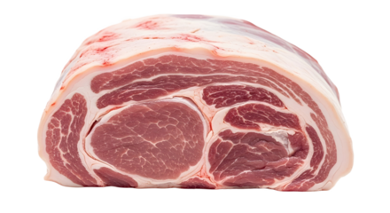 Cross section of a raw pork shoulder roast meat on transparent background, png