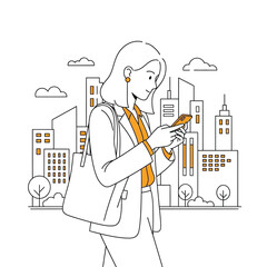 Businesswoman in City Line Art Illustration