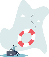 Help in crisis, life saver, rescue or business support, safe and security aid to solve problem, emergency lifebuoy concept.life and employment of people.