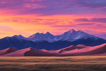 A rolling dune crest extending into infinity under a colorful sunset