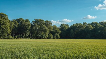 Fototapeta premium Beautiful agricultural field with trees background, sky, summer, travel, nature, tree, spring, sun, beauty, garden