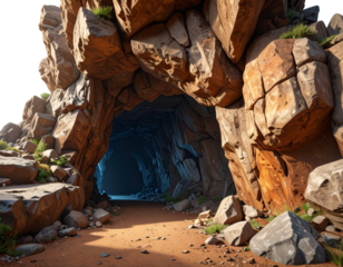  Wide Shot of Underground Tunnel Cave Opening Isolated on Transparent Background PNG
