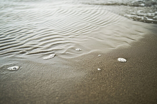 Water washing over a beach, leaving fresh ripples in the sand