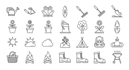 Collection of outdoor activity and gardening icons