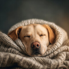 Cozy Dog in a Blanket: Golden Retriever Wrapped Up Warmly.