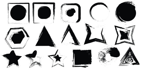 Large Collection of Grunge Textured Geometric Shapes with Hand-Painted Brush Stroke Effect on White