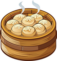 Lunar Family Traditions, bamboo steamer filled with white dumplings for celebration feast