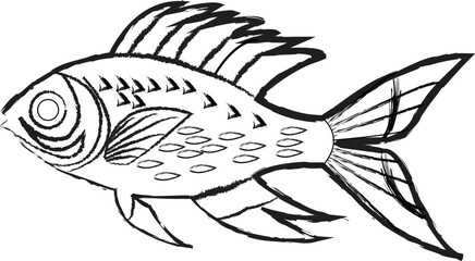 Fototapeta premium Detailed Black and White Sketch of a Tropical Marine Fish with Textured Scales and Fins