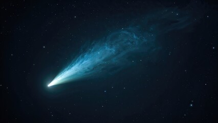 Naklejka premium Falling comet with glowing tail, astronomical object, bright celestial body against a starry night sky.
