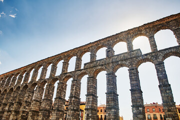 Ancient Roman aqueduct in Segovia, Spain, Europe